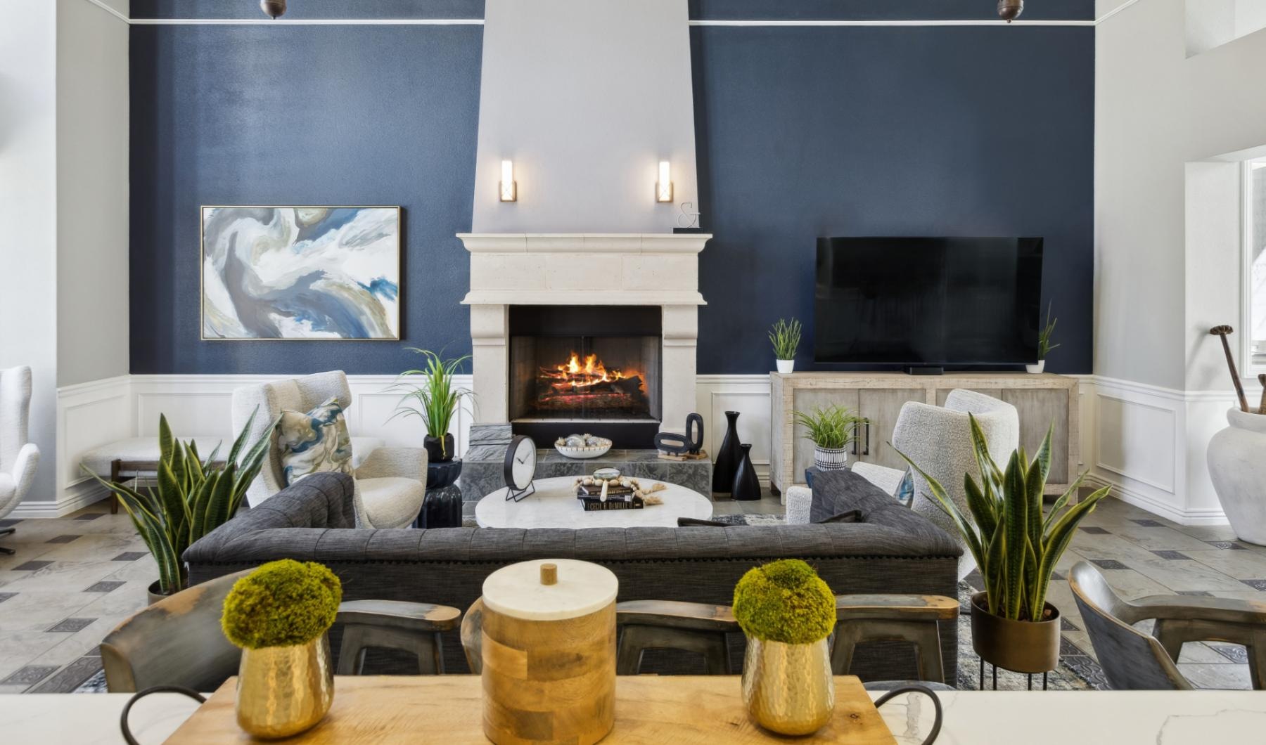 Find your perfect fit at Bridgeport Ranch a room with a fireplace and plants