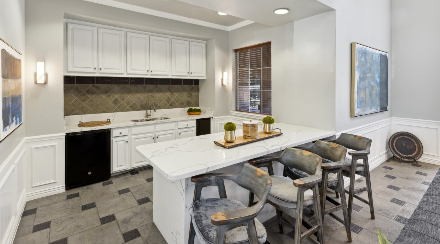 Welcome home to Bridgeport Ranch apartments kitchen showing counter-space and bright lighting and modern appliances